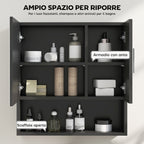 Wooden Bathroom Mirror Cabinet with Adjustable Shelves and Open Shelf, 54x15.2x55.3 cm, Black