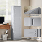 3-Door Steel Office Cabinet with Lock and 2 Keys, 45x38x180cm, Light Grey