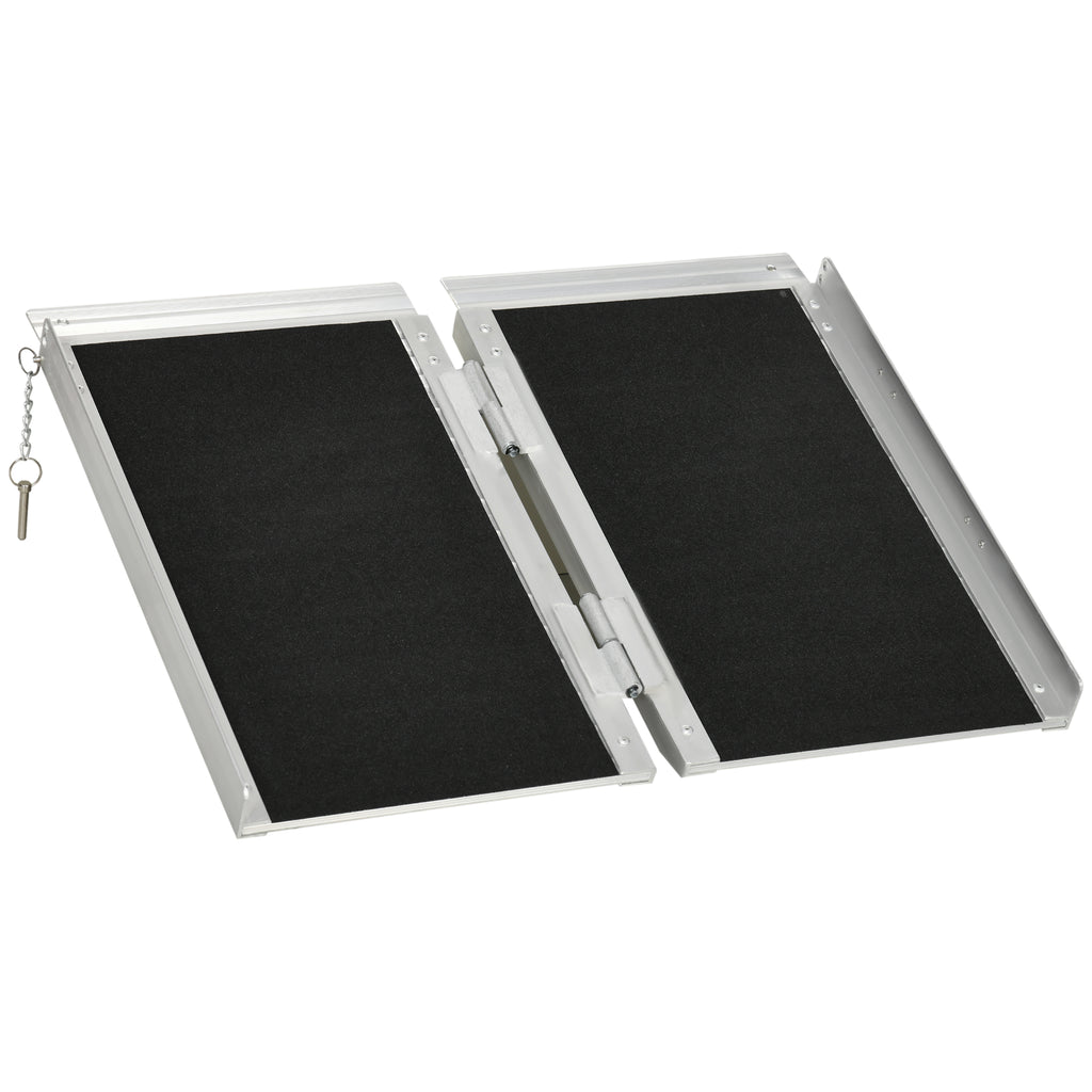 Folding Wheelchair Ramp with Side Guides, Aluminum Alloy, 61x72 cm, Silver and Black
