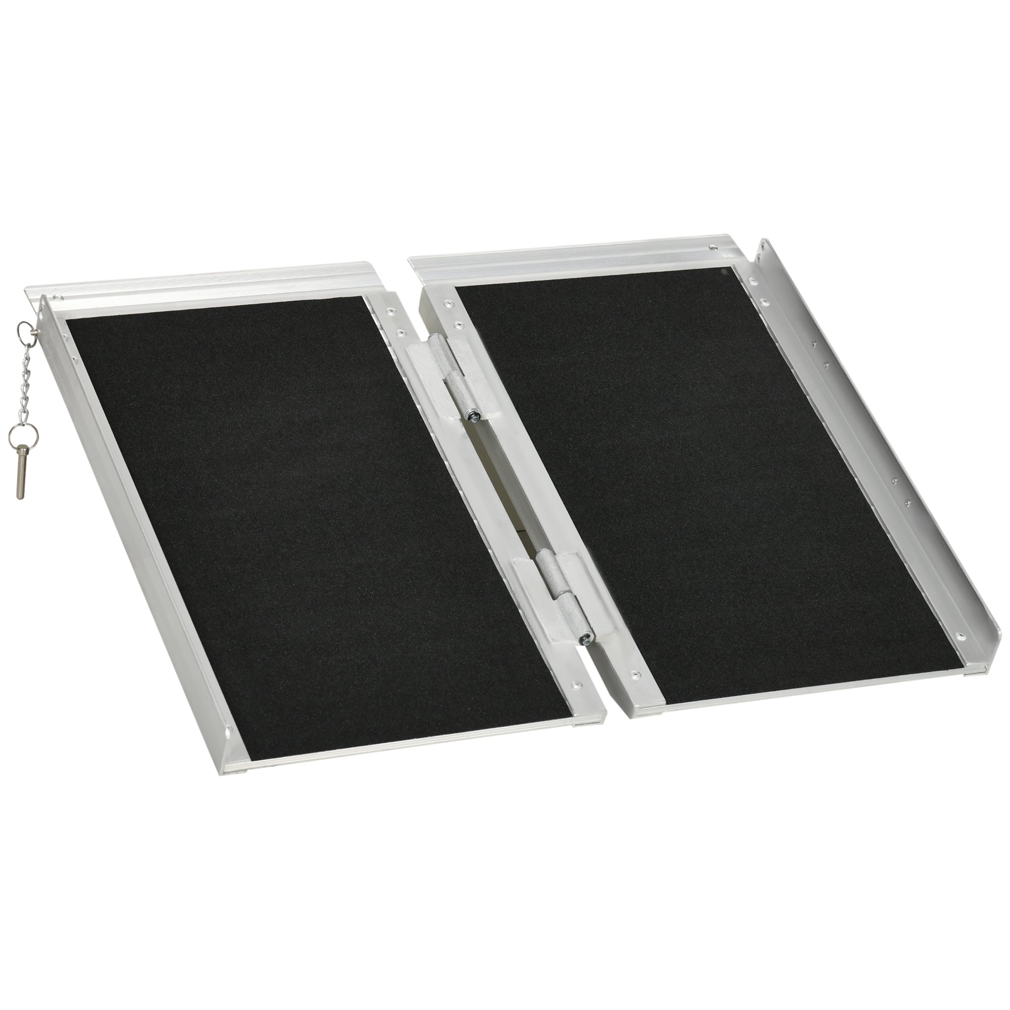 Folding Wheelchair Ramp with Side Guides, Aluminum Alloy, 61x72 cm, Silver and Black