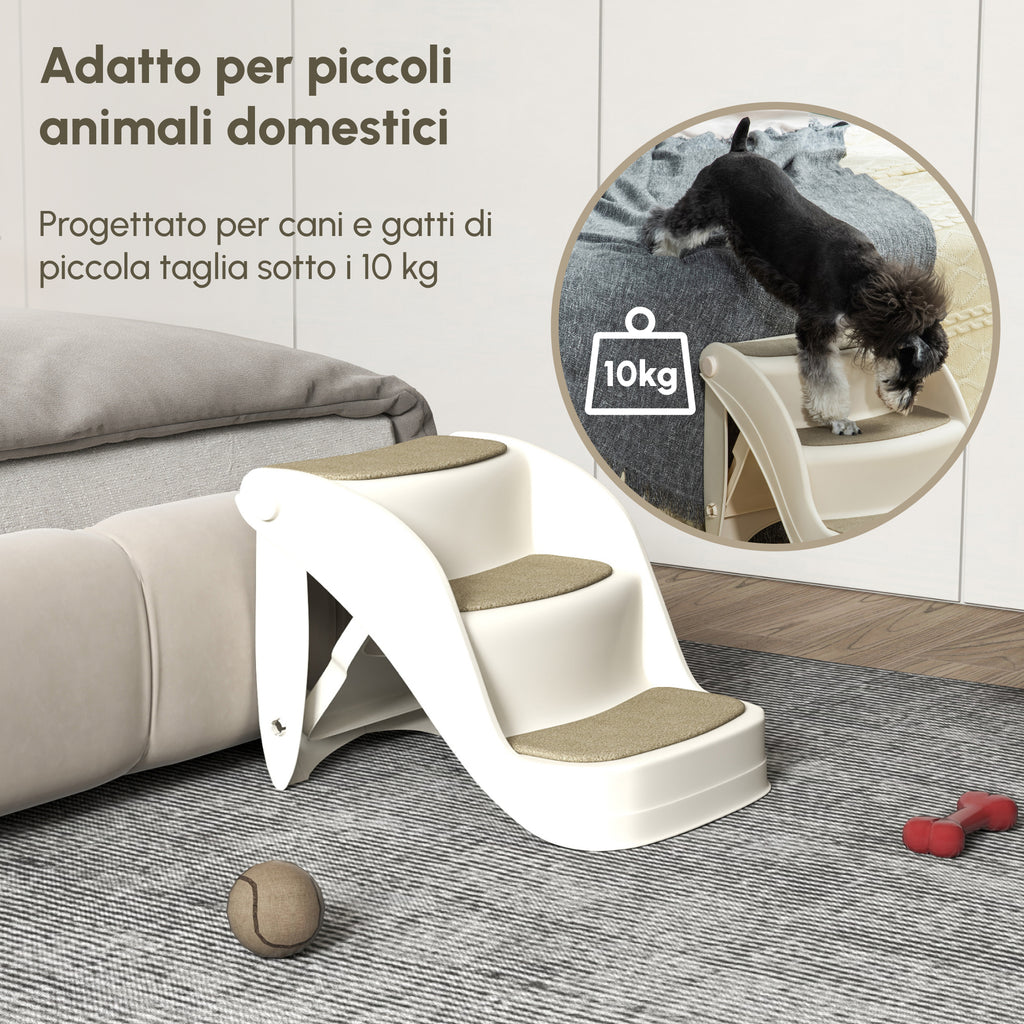 Foldable Dog and Cat Ladder with 3 Non-Slip Steps in PP, 49x38x38 cm, Beige