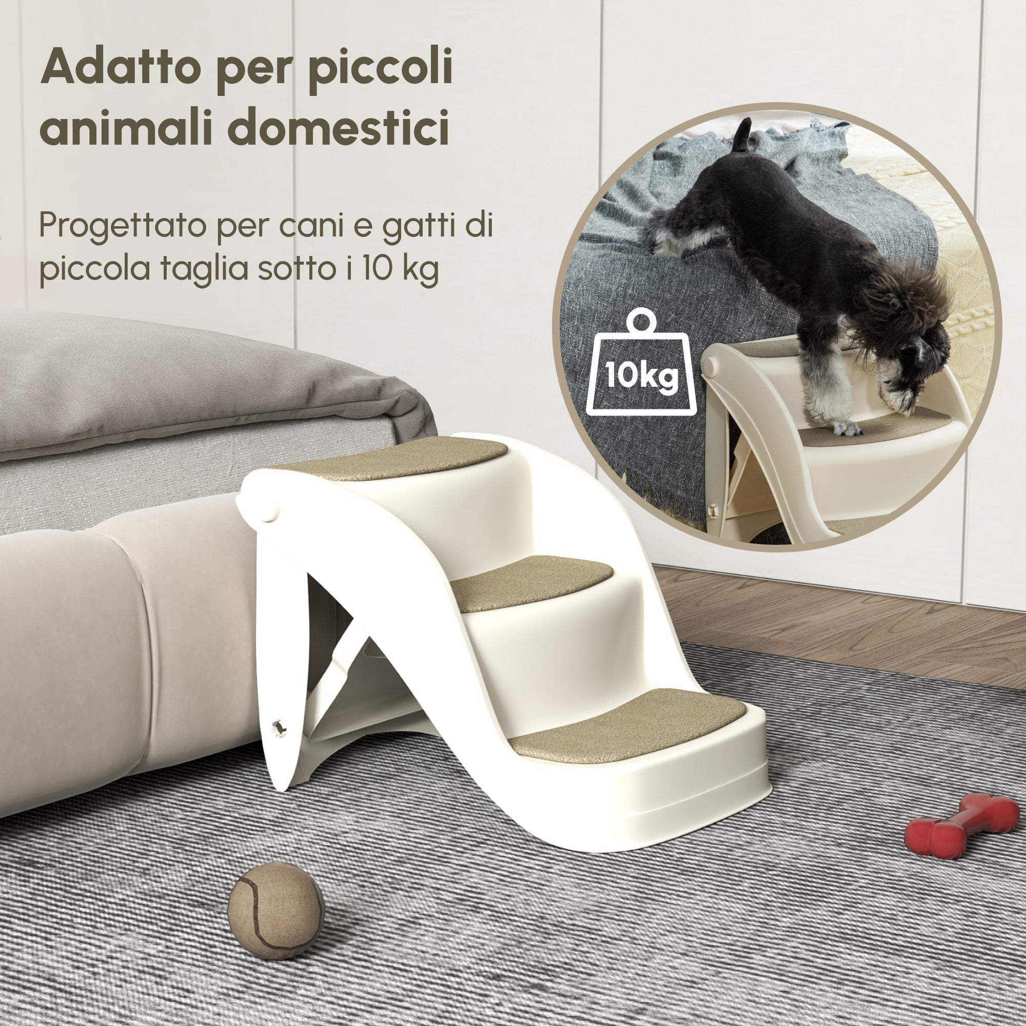 Foldable Dog and Cat Ladder with 3 Non-Slip Steps in PP, 49x38x38 cm, Beige