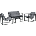 Outsunny 4-Piece Garden Set with Sofa, 2 Armchairs and Coffee Table, in Steel, Polyester and PP Cotton, Black and Grey