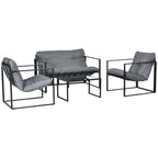 Outsunny 4-Piece Garden Set with Sofa, 2 Armchairs and Coffee Table, in Steel, Polyester and PP Cotton, Black and Grey