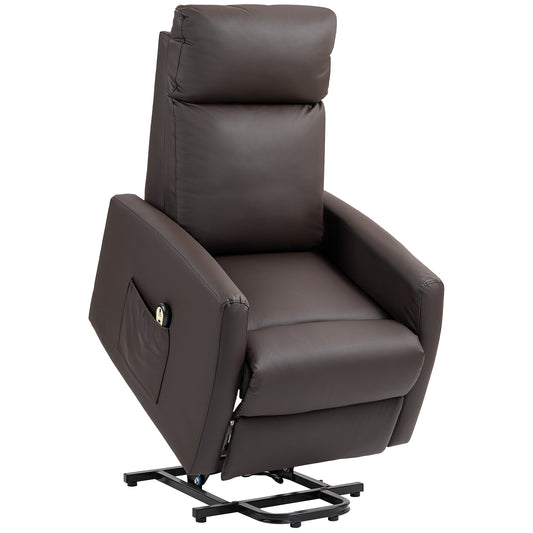 145° Reclining Lift Chair with Remote Control and Footrest, Dark Brown PU Leather, 67x95x105 cm