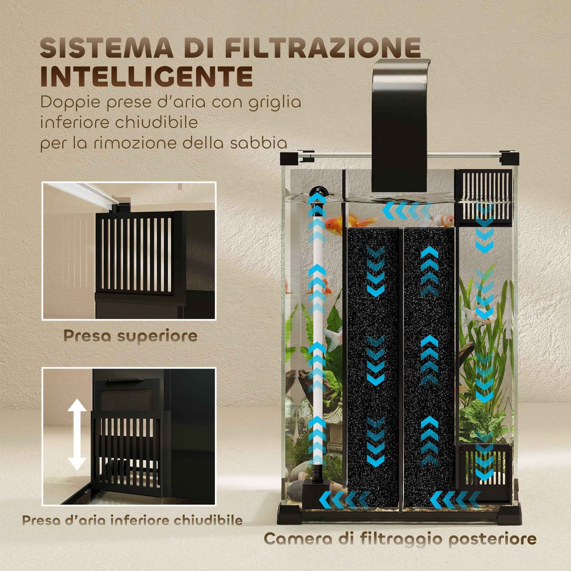 PawHut 36L Aquarium with Integrated Filter, 30 x 30 x 45.5 cm, Black