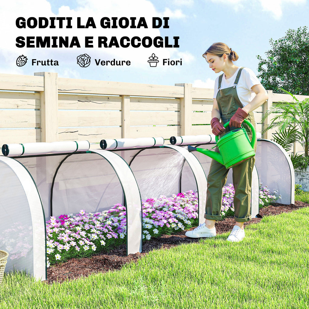 Outsunny Waterproof Anti-UV Steel and Plastic Tunnel Greenhouse with 4 Doors, 395x100x80 cm, White