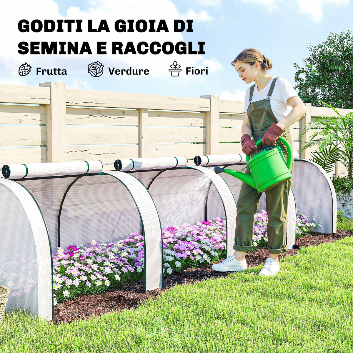 Outsunny Waterproof Anti-UV Steel and Plastic Tunnel Greenhouse with 4 Doors, 395x100x80 cm, White