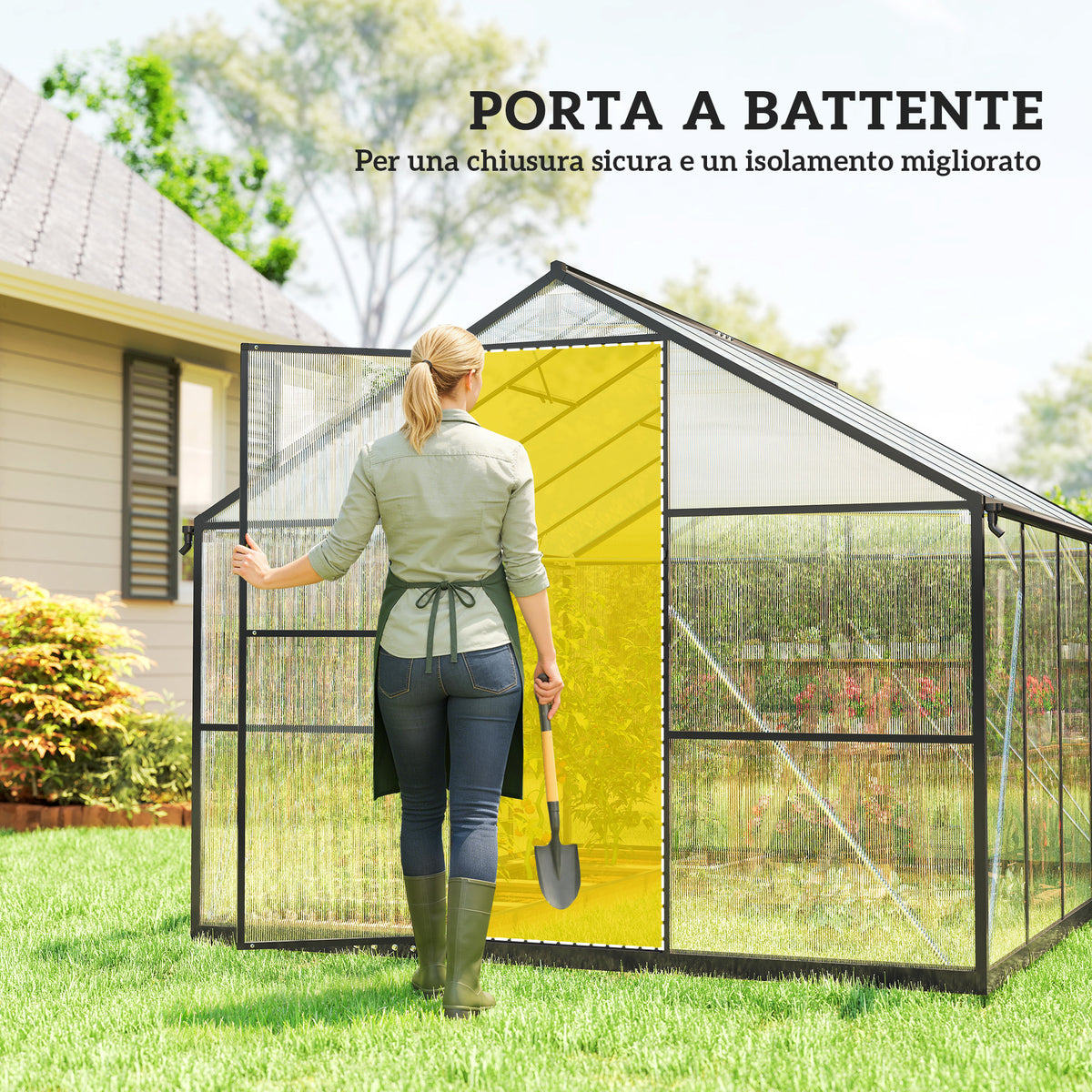 Outsunny PC and Aluminum Vegetable Garden Greenhouse with Hinged Door and 2 Adjustable Windows, 304x247x205 cm, Black