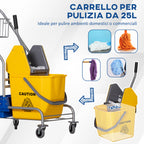 Cleaning Trolley with Wringer, 25L Bucket and Plastic Shelf, in PP and Metal, 72x49.5x95 cm, Blue and Yellow