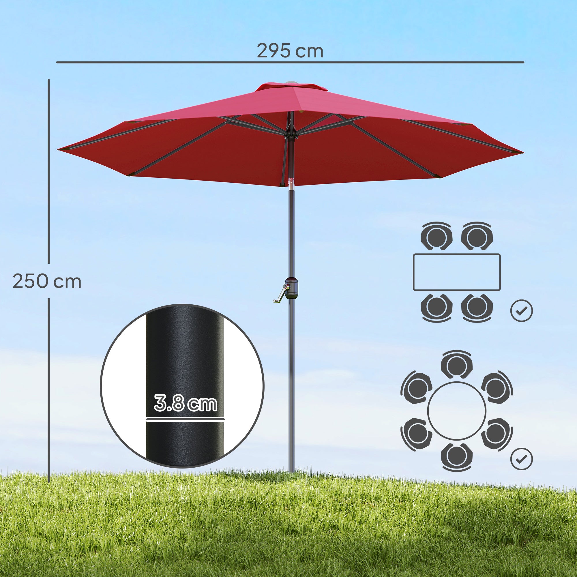 Outsunny 3x2.5 m Tilting Garden Umbrella with Removable Pole, in Metal and Polyester, Dark Red
