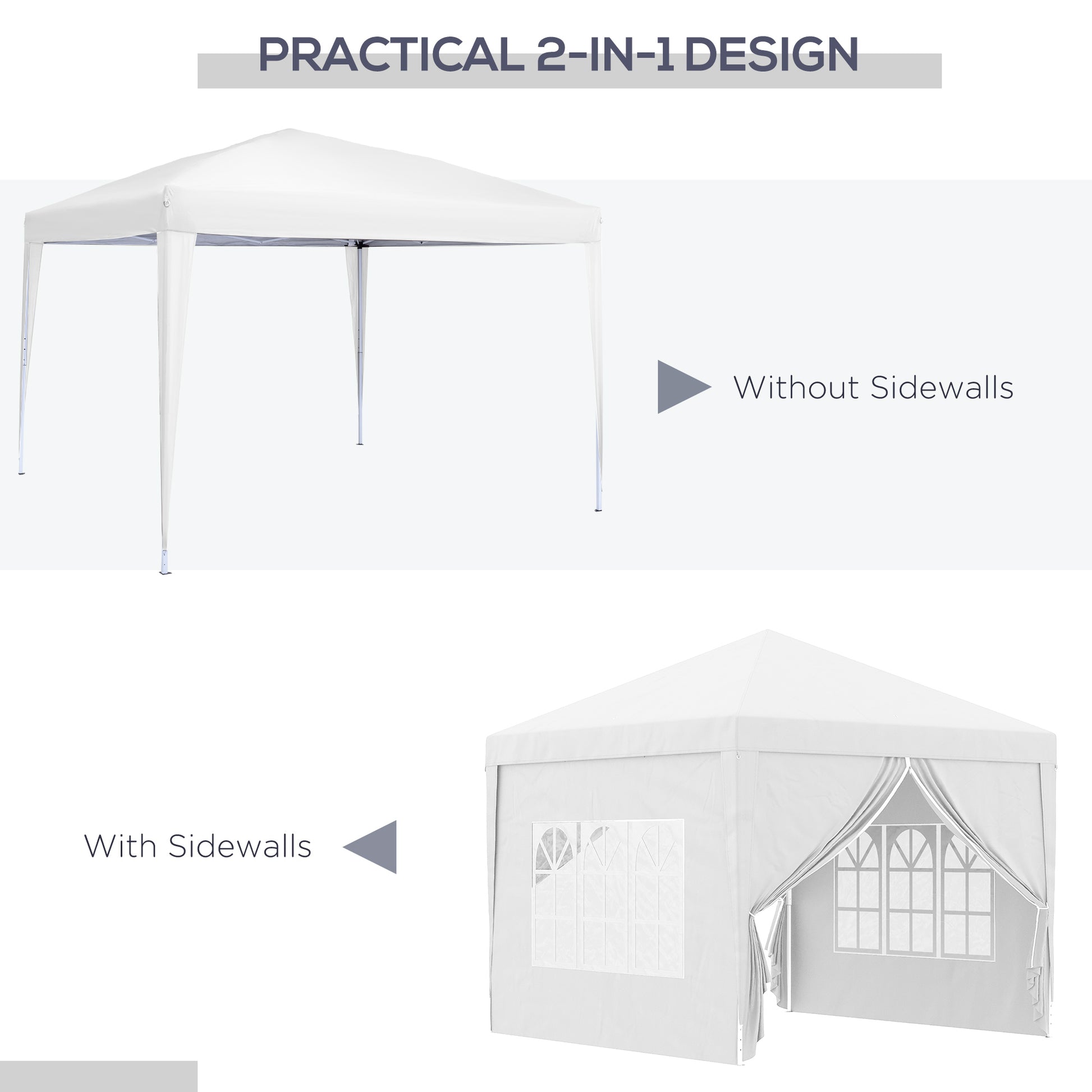 Outsunny gazebo 3x3 m folding and waterproof with side panels, in steel and oxford fabric, white - Borgè