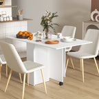 Space-Saving Folding Table with 2 Flaps for 6 People with Shelves and Wheels, White