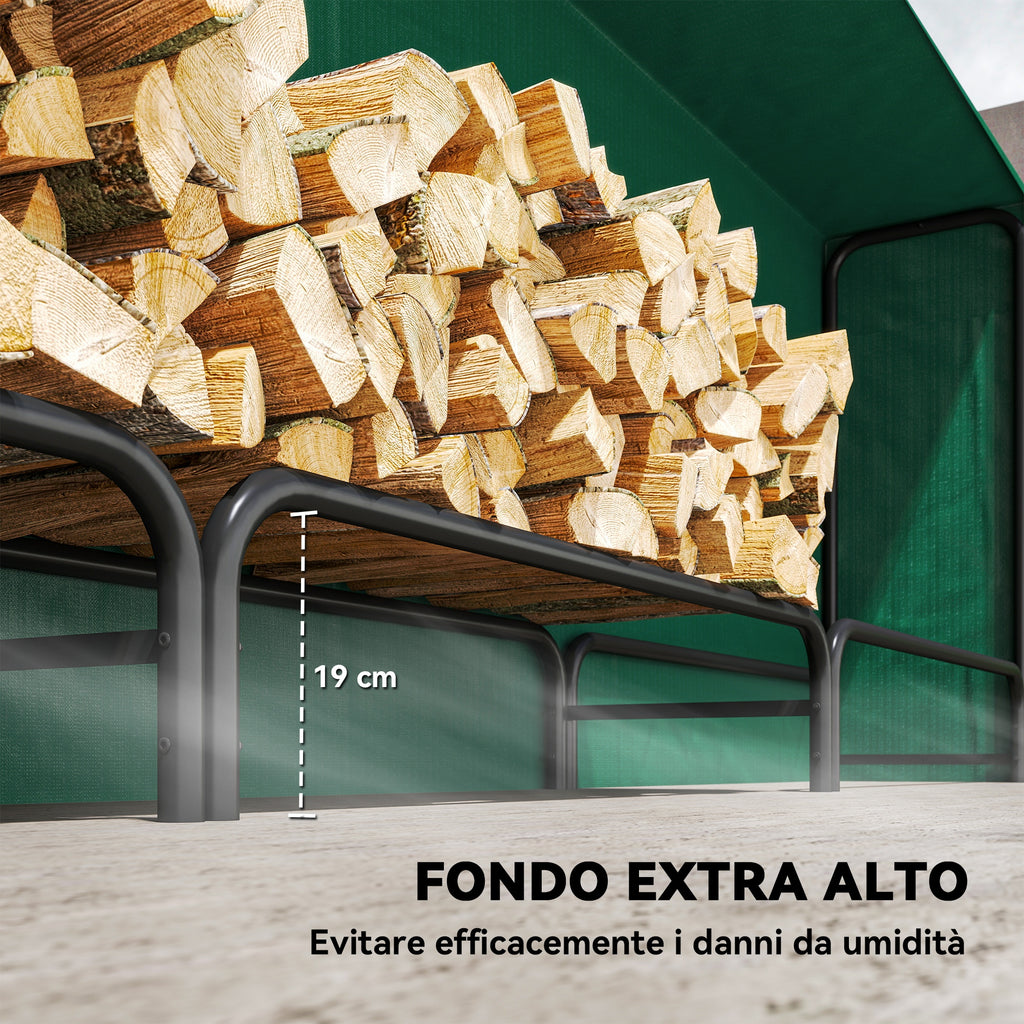 1m³ Adjustable Firewood Rack with Waterproof PE Tarpaulin, Metal, 300x36x99cm, Black and Dark Green