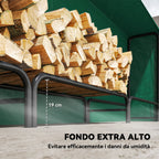 1m³ Adjustable Firewood Rack with Waterproof PE Tarpaulin, Metal, 300x36x99cm, Black and Dark Green