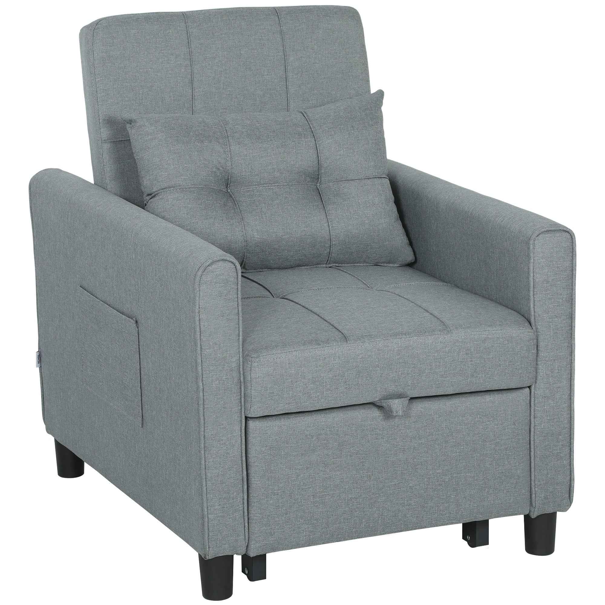 Folding Convertible Sofa Bed with Adjustable Backrest and Cushion, Grey