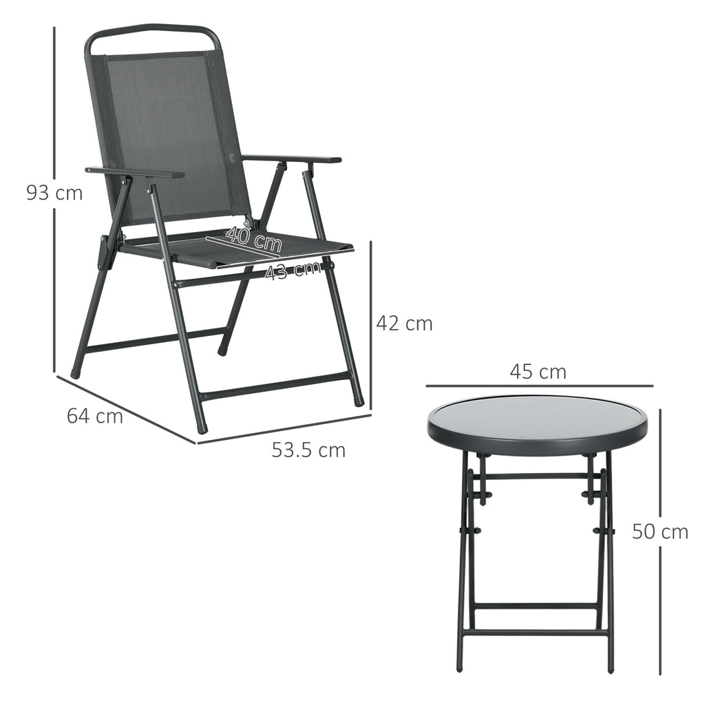 Outsunny 3-Piece Garden Set with 2 Chairs 53.5x64x93 cm and Coffee Table Ø45x50 cm, Metal, Dark Grey