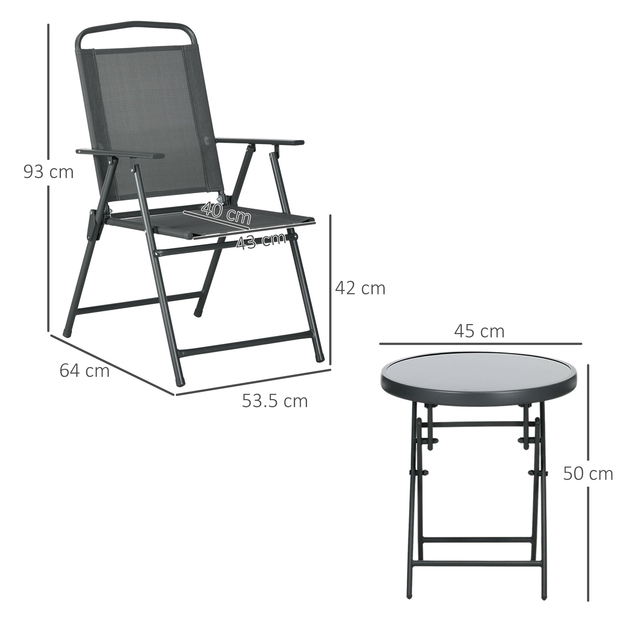 Outsunny 3-Piece Garden Set with 2 Chairs 53.5x64x93 cm and Coffee Table Ø45x50 cm, Metal, Dark Grey
