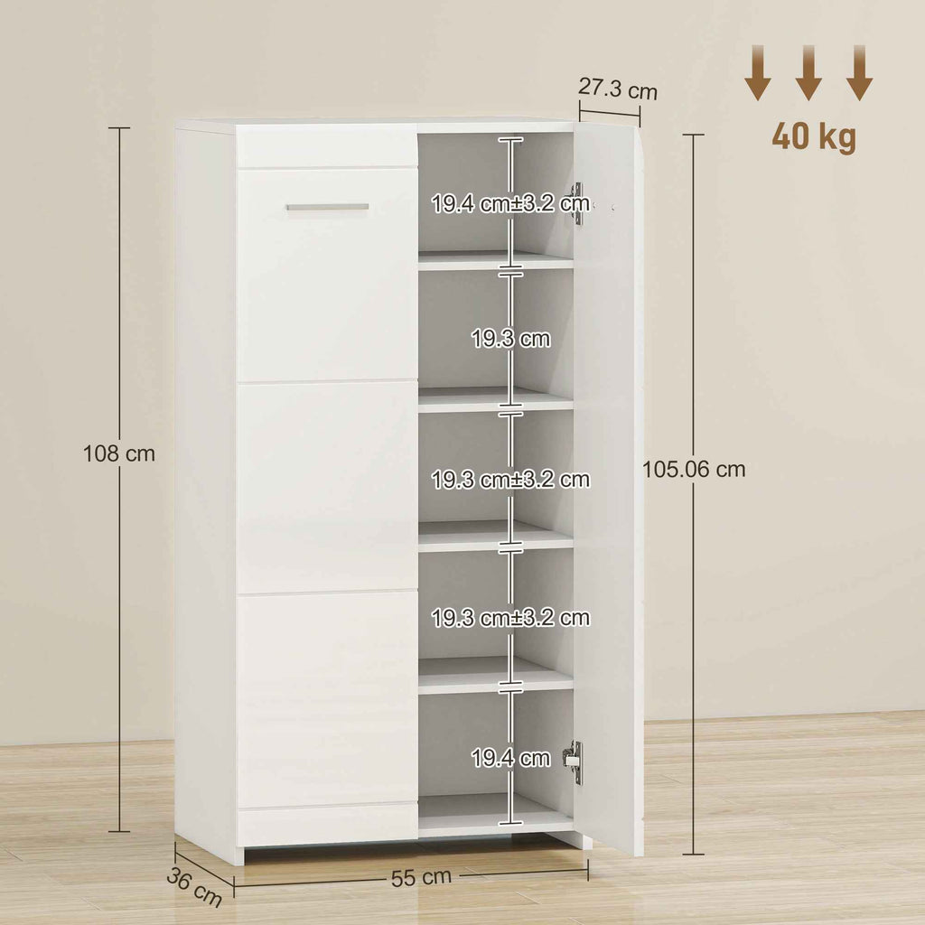 HOMCOM Modern Entryway Shoe Rack with 5 Adjustable Shelves, 55x36x108 cm, White