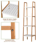 Ladder Bathroom Shelf with 4 Shelves in Pine and Bamboo, 35x36x138.5 cm, White and Wood