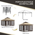 Outsunny Gazebo 3x3 adjustable on 3 levels with removable walls, in steel and Oxford fabric, coffee color and beige - Borgè