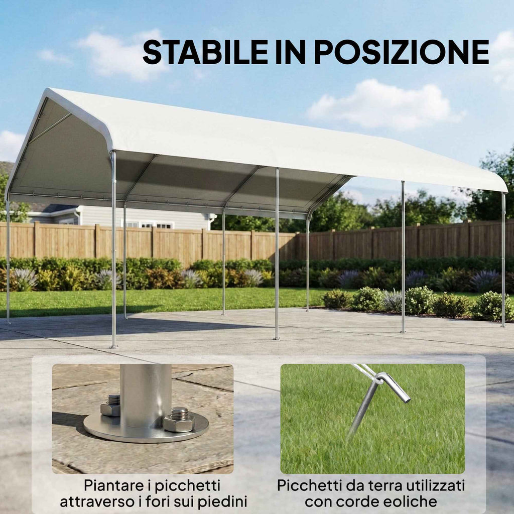Outsunny Carport 5x6m, Portable Garage, Galvanized Steel Frame for Cars/Trucks, Cream