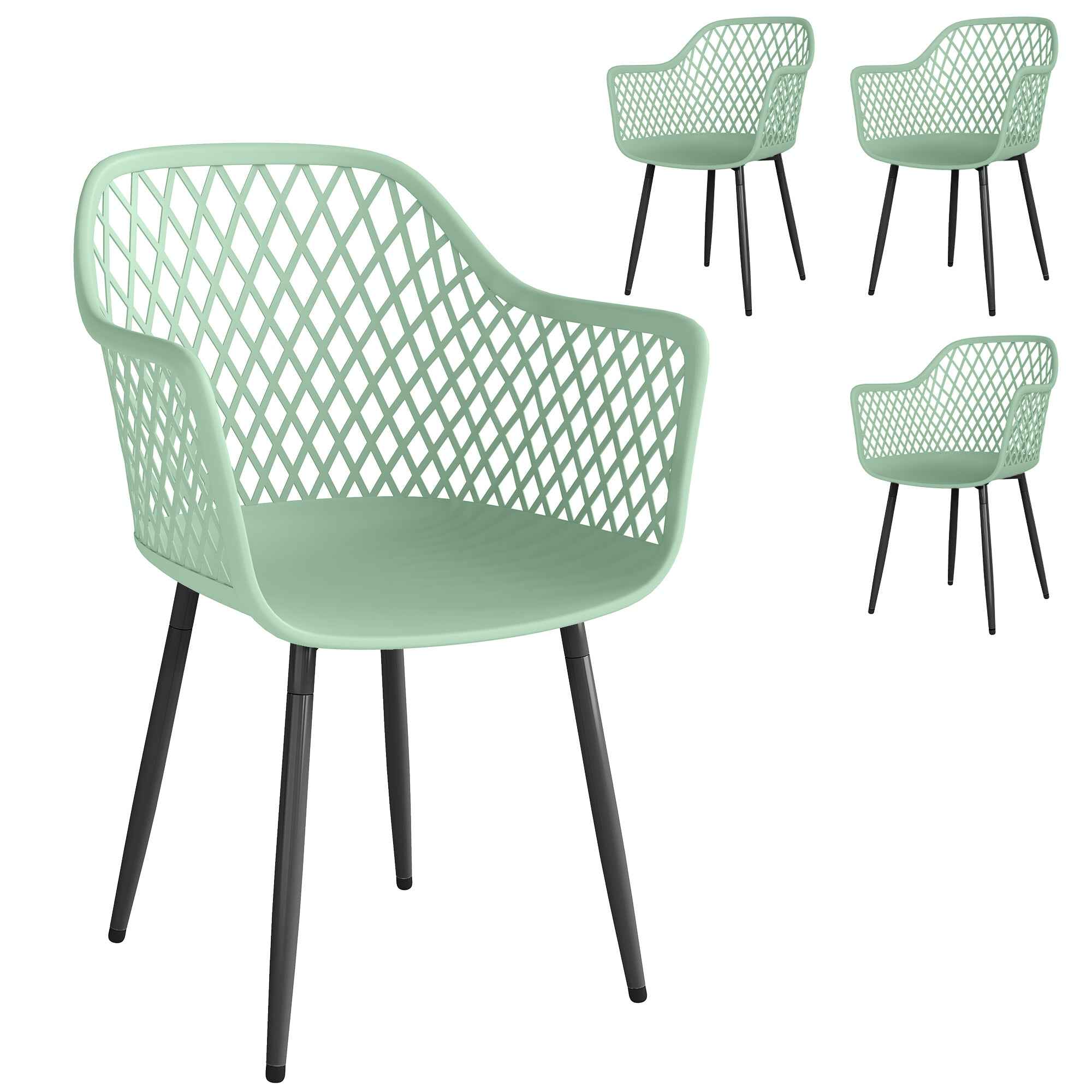 Outsunny Set of 4 Garden Chairs, with Diamond Backrest, Armrests, Green