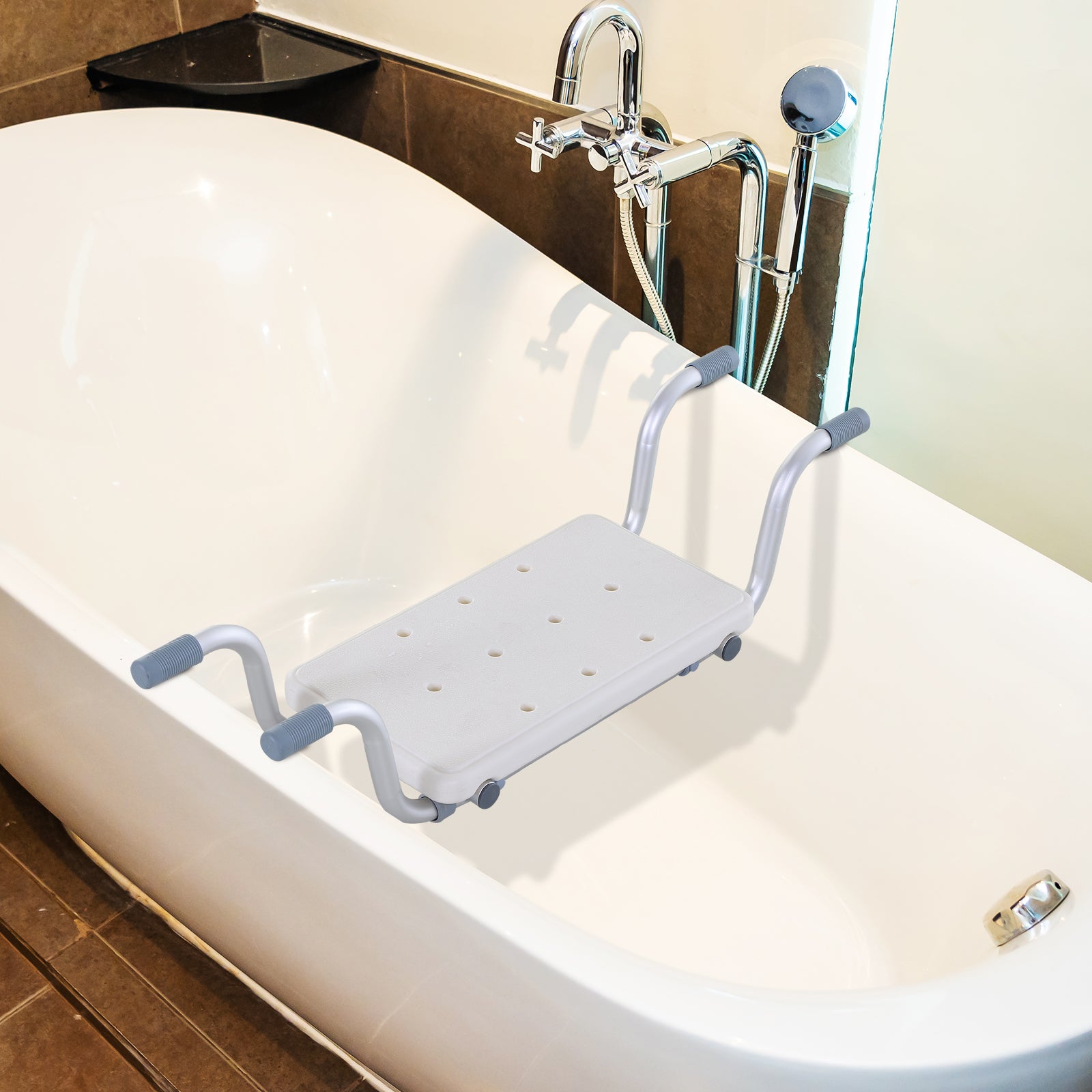 Aluminum Alloy and Plastic Bathtub Seat, Adjustable Width 73-83cm Bathtub Stool, Max. Load 150kg