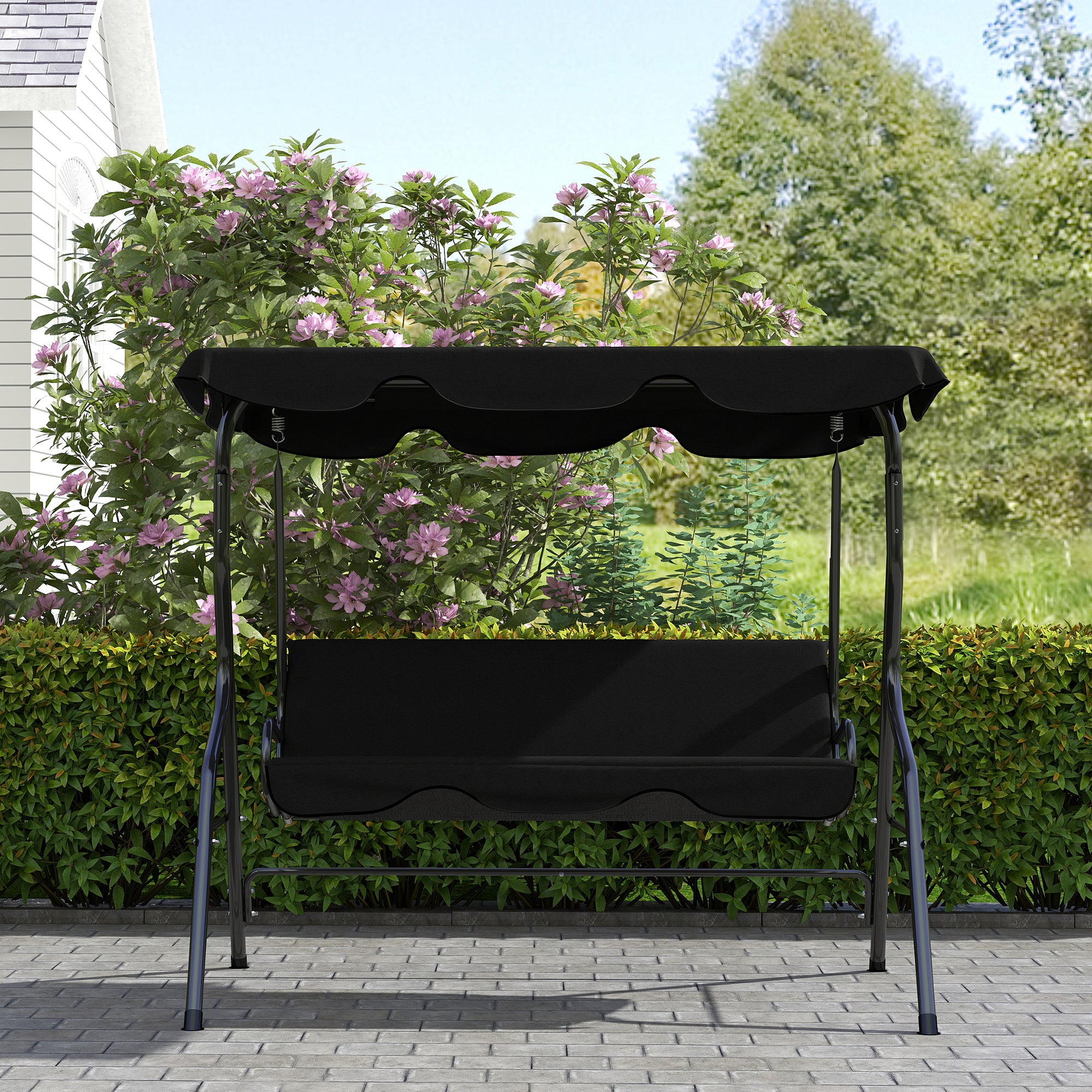Outsunny 3-Seater Swing with Adjustable Canopy and Cushions, Steel and Polyester, 170x110x153 cm, Black