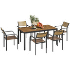 Outsunny Extendable Garden Table Set with 6 Stackable Outdoor Chairs, Steel and Textilene, Brown
