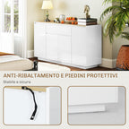 Modern Kitchen Sideboard with Drawer and 3 Cabinets with Adjustable Shelves, 140x40x75 cm, White