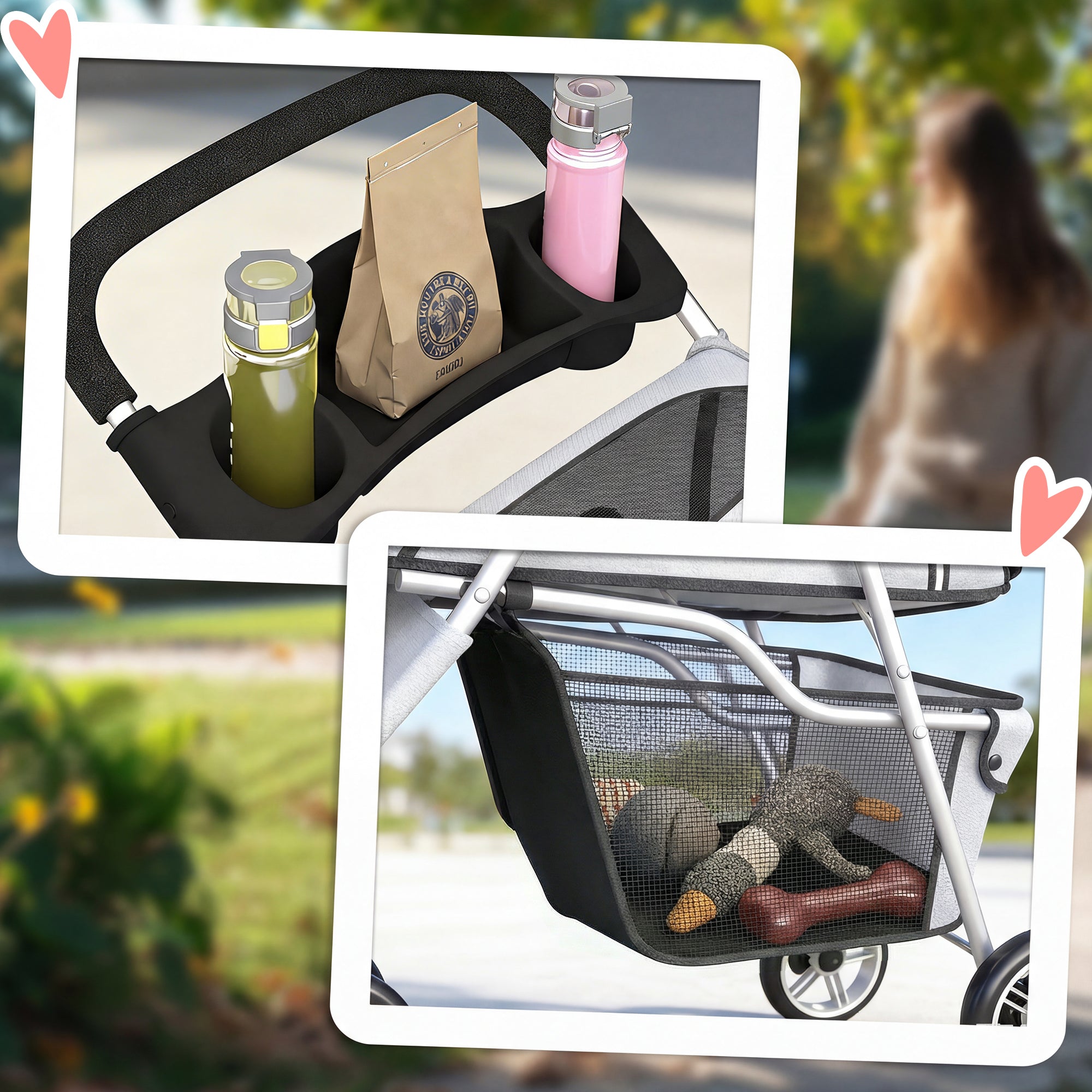 PawHut Folding Dog Stroller with Cup Holder and Basket, 77x44x102 cm, Grey