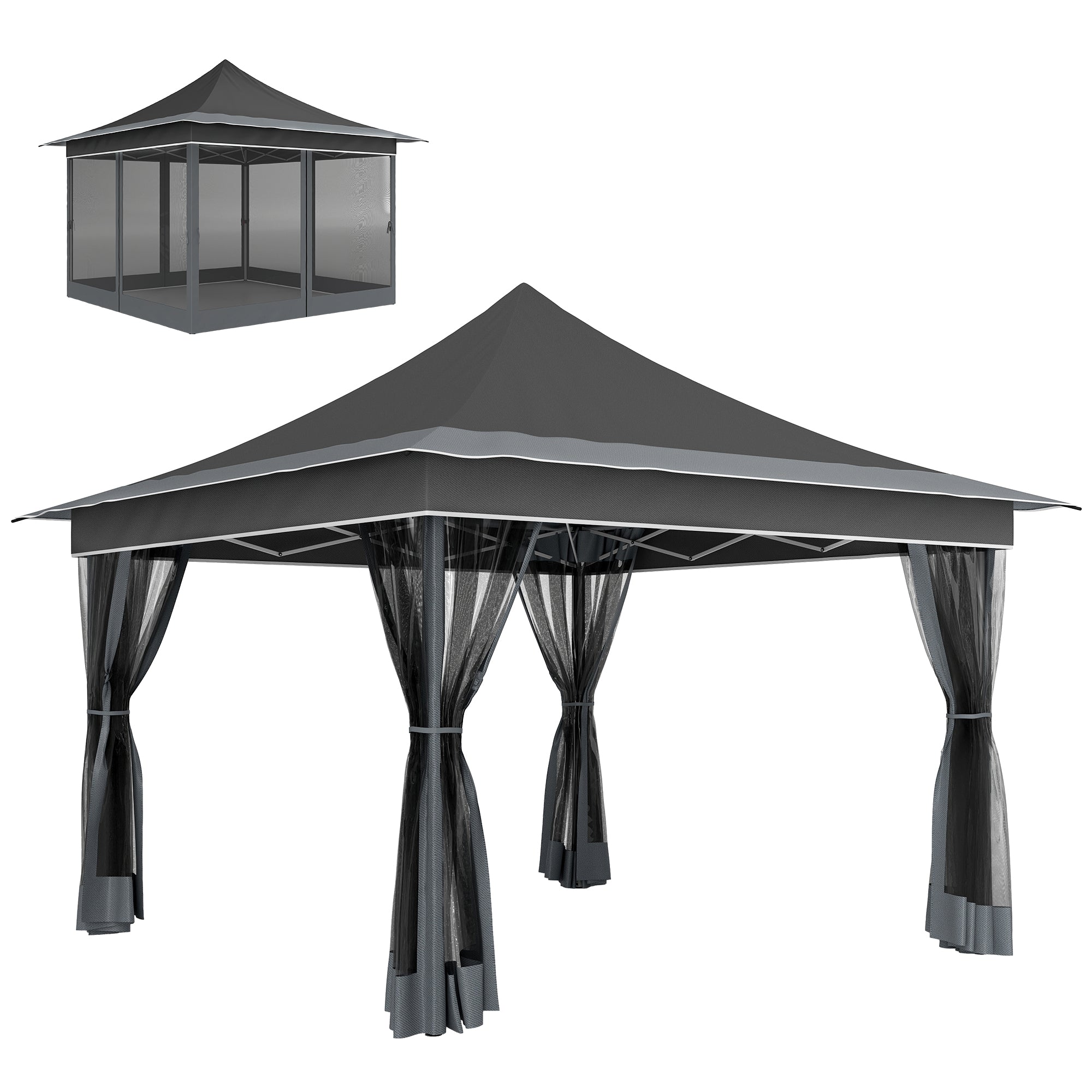 Garden Gazebo with Adjustable Height with Mosquito Net, in Polyester and Metal, 357x357x310 cm, Dark Gray