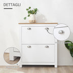 Slim Shoe Rack 2 Flap Drawers and Adjustable Shelf for 12 Pairs of Shoes, 79x23x90.5 cm, White
