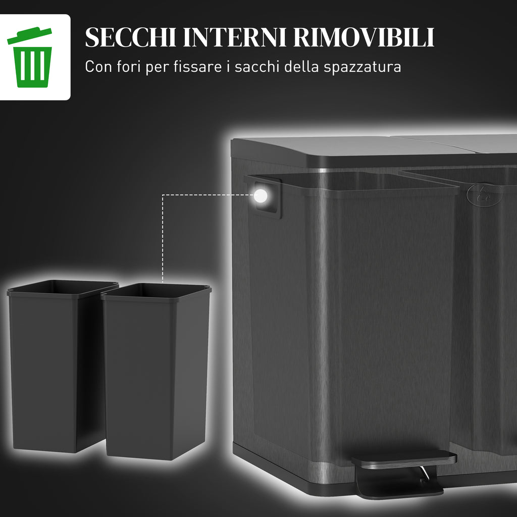 15L 2-Section Rubbish Bin with Silent Closure, Stainless Steel and PP, 41.7 x 36.6 x 43.2 cm, Black