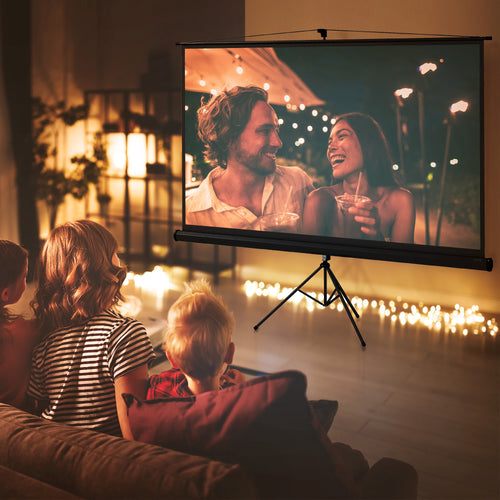 100" Foldable Projector Screen, 16:9 Format, Adjustable Tripod, 235.8 x 8 x 136 cm, Black