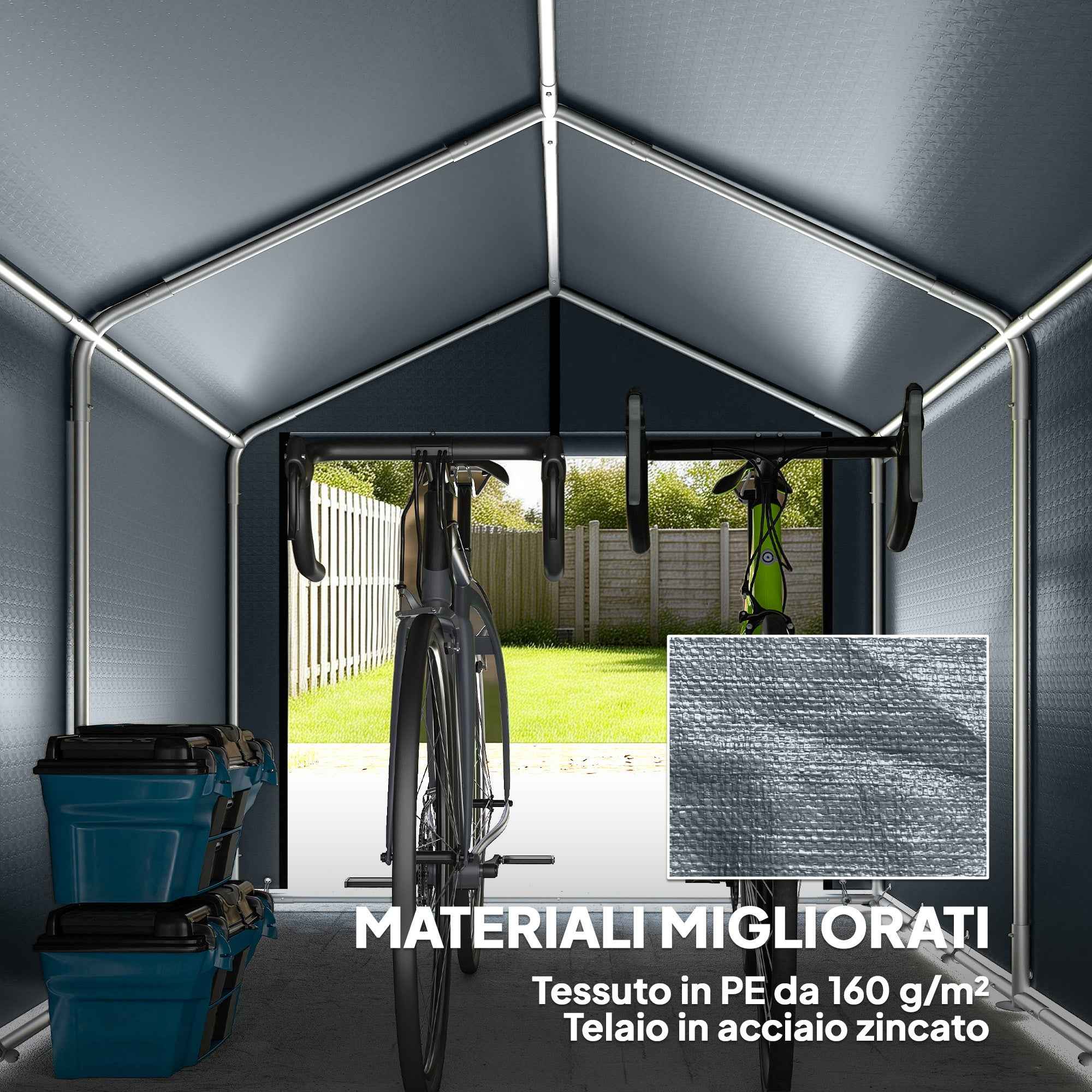 Outsunny Garage Tent with Reinforced Waterproof Cover and Zip Entrance, Galvanized Steel, 162x221.5x163 cm, Grey