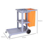Professional Cleaning Trolley with 3 Shelves, Broom Hooks, 4 Wheels and 100L Bag, Orange 121 x 50.5 x 96.5cm
