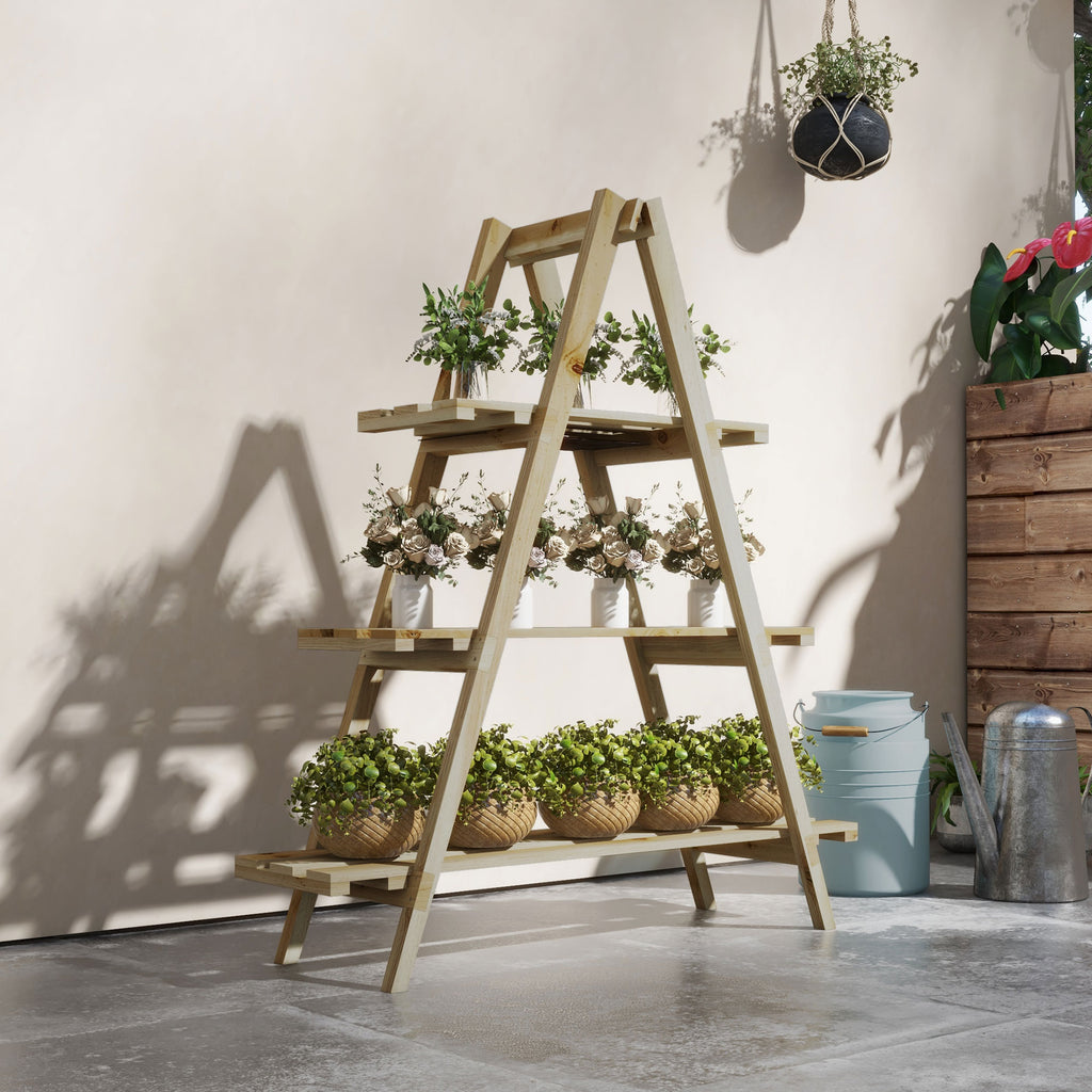 Outsunny 3-Tier Vertical Plant Stand with Fir Slats, 100x36x112 cm, Wood Color