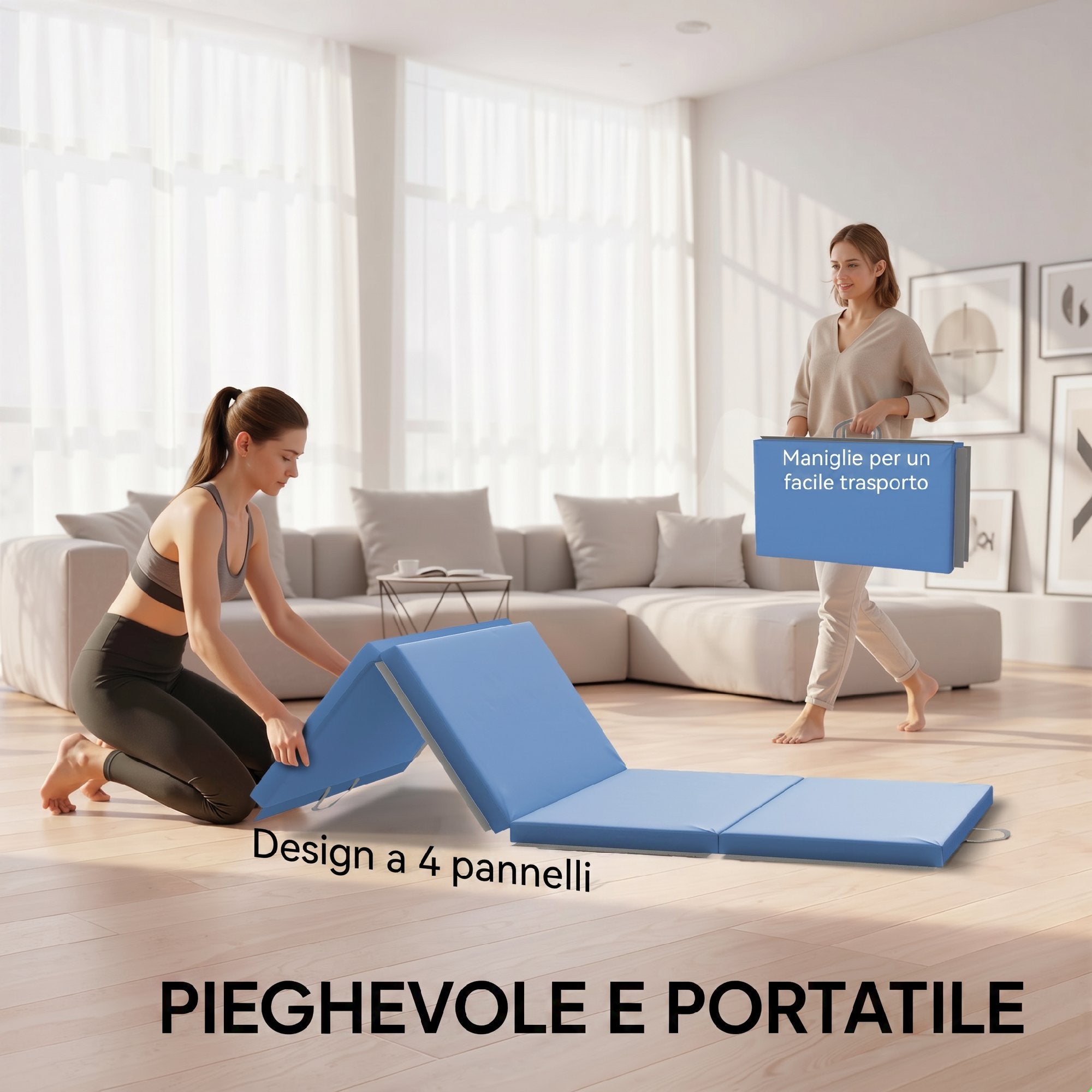 HOMCOM Foldable Gymnastics Mat, 5cm Thick and Non-Slip Fitness Mat, 180x80x5cm, Blue