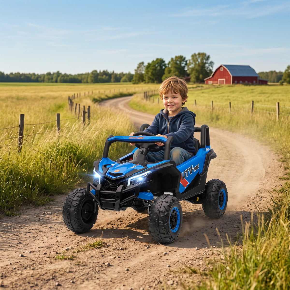 AIYAPLAY Kids Electric Ride-On UTV 12V with Seat Belt, Remote Control, Suspension, USB, 3-7 km/h, 3-5 Years, Blue
