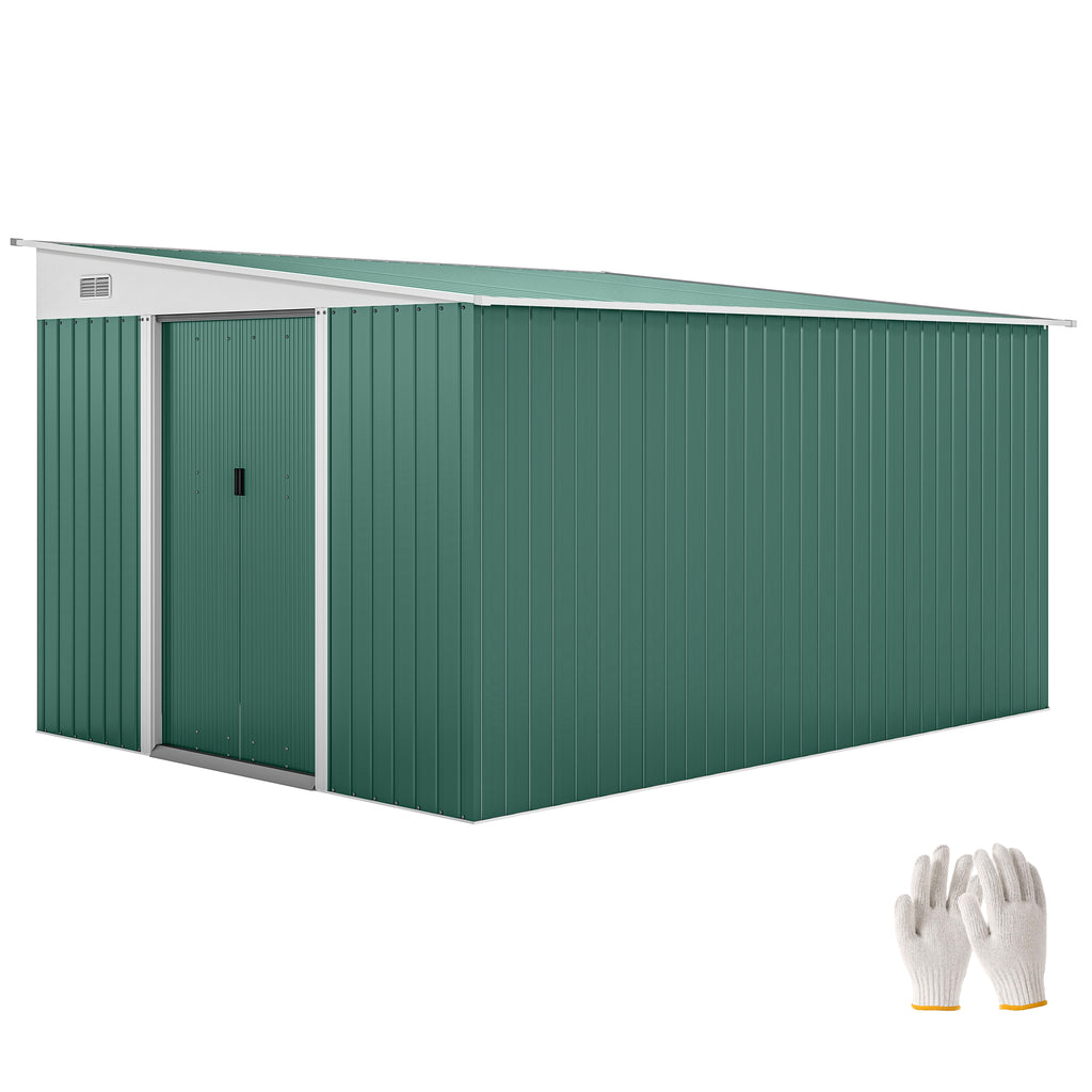 Garden Shed with Sliding Door, Steel, 345x280.5x169-201cm, Green