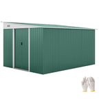 Garden Shed with Sliding Door, Steel, 345x280.5x169-201cm, Green