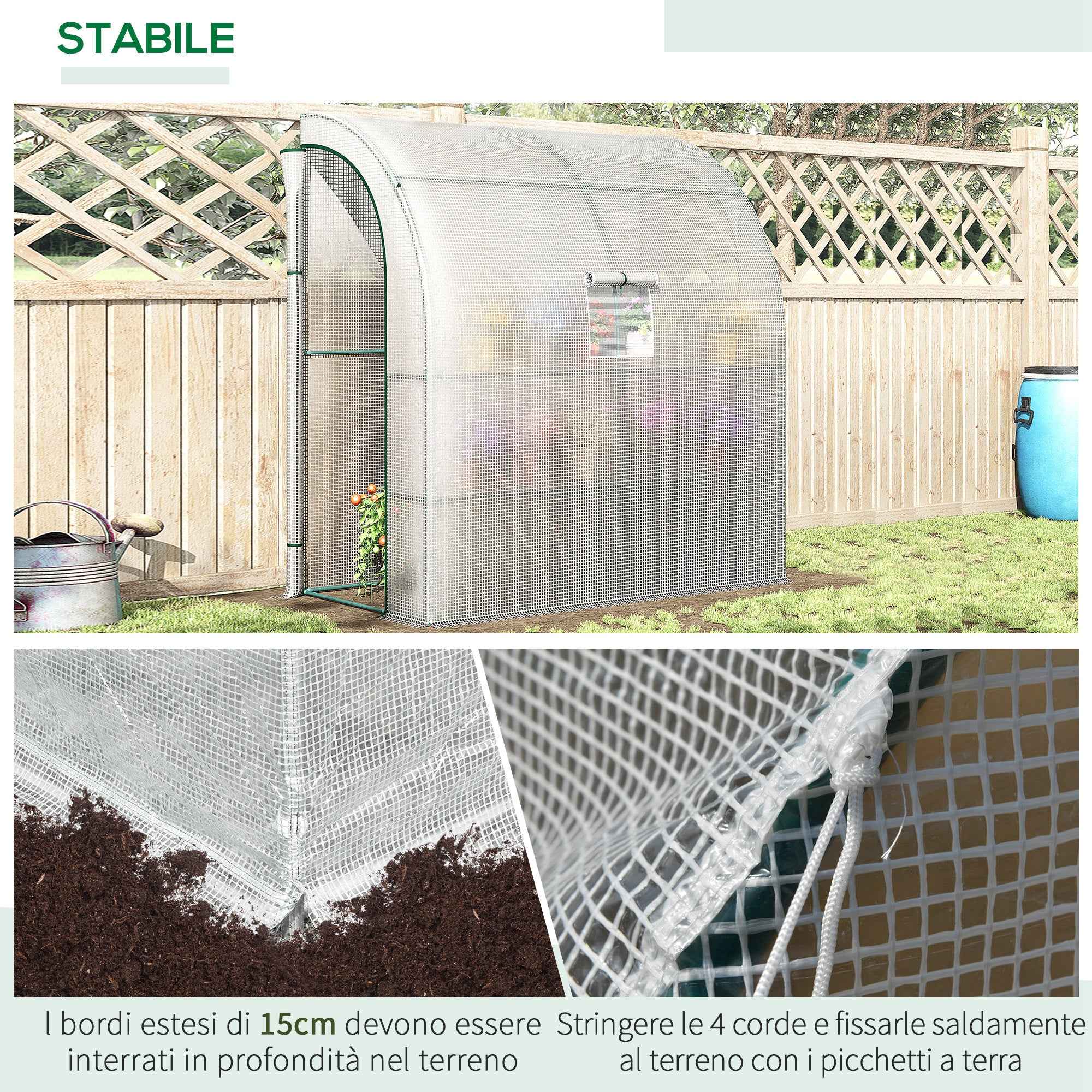 Outsunny 3-Tier Lean-To Greenhouse with Roll-Up Doors and Windows, PE and Steel, 200x100x215 cm, Green and White