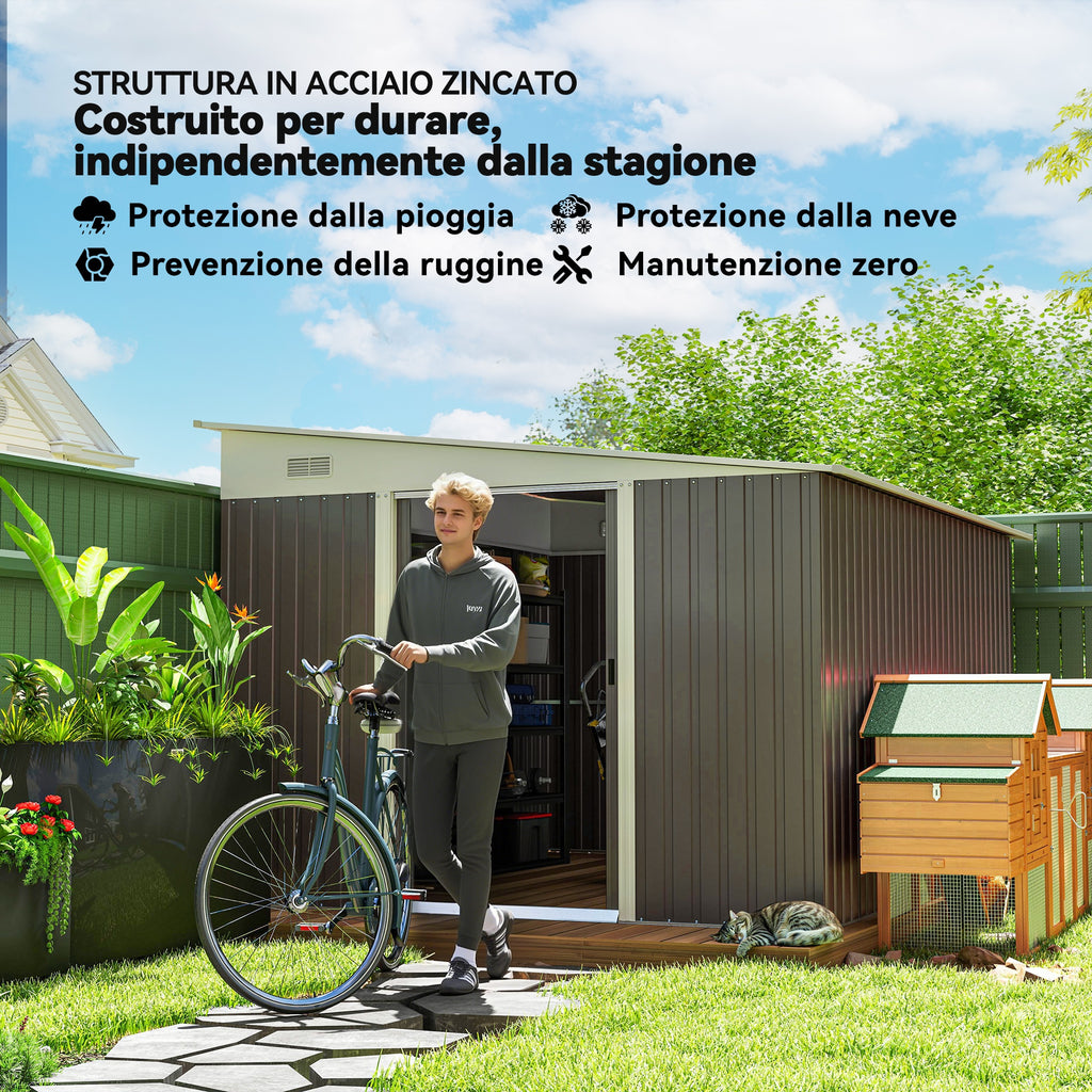 Garden Shed with Sliding Door, Steel, 345x280.5x169-201cm, Grey