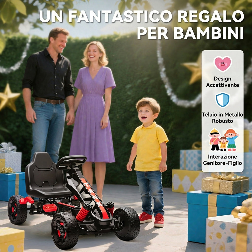 AIYAPLAY Pedal Go Kart for Kids Ages 3-6, 50kg Load Capacity, with Cup Holder and Non-Slip EVA Wheels, Red