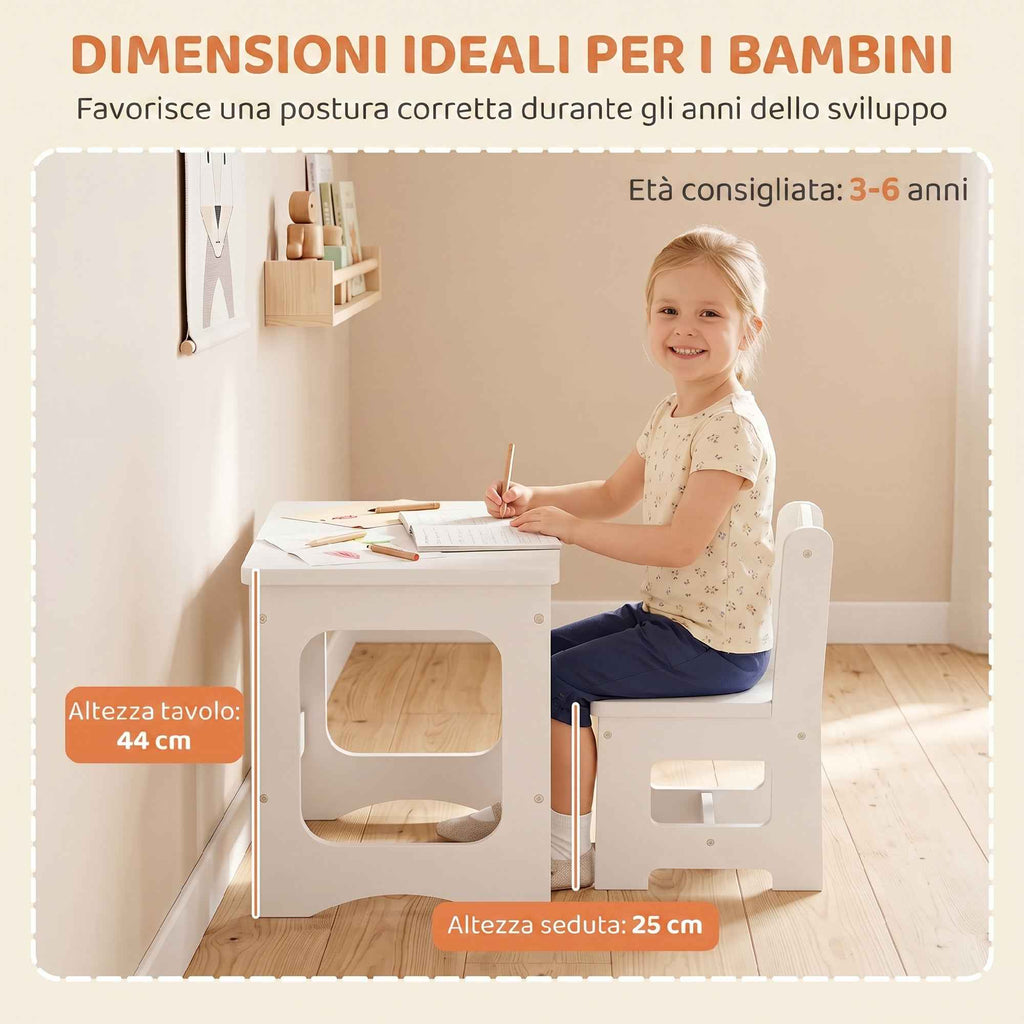 AIYAPLAY Wooden Table and Chair Set for Children Ages 3-6 with Reversible Top, Rounded Corners, White