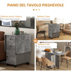 Folding Table with 2 Drawers and Cabinet, 6 Wheels and Brakes, 120x60x76.5 cm, Wood and Rock Grey