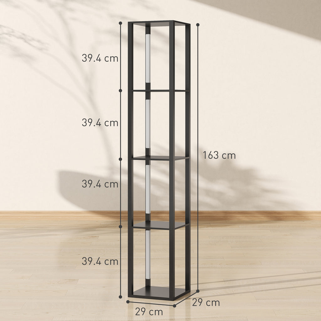Floor Lamp with 4 Shelves, 3 Adjustable Brightness and Foot Switch, 29x29x163 cm, Black