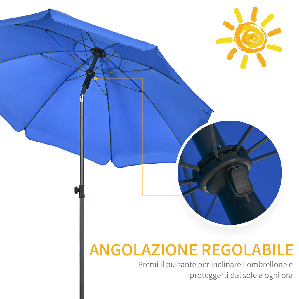 Beach Umbrella 1.8x2 m with 45° Reclining and 8 Ribs, Polyester and Steel, Blue